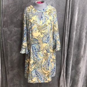 Paisley dress zip back. Bell sleeve.Est 1846